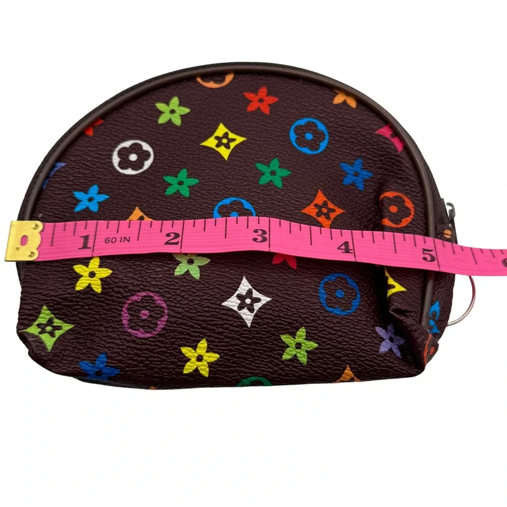 Multicolor‎ Monogram Coin Purse Pouch Cosmetic Bag Brown Zipper